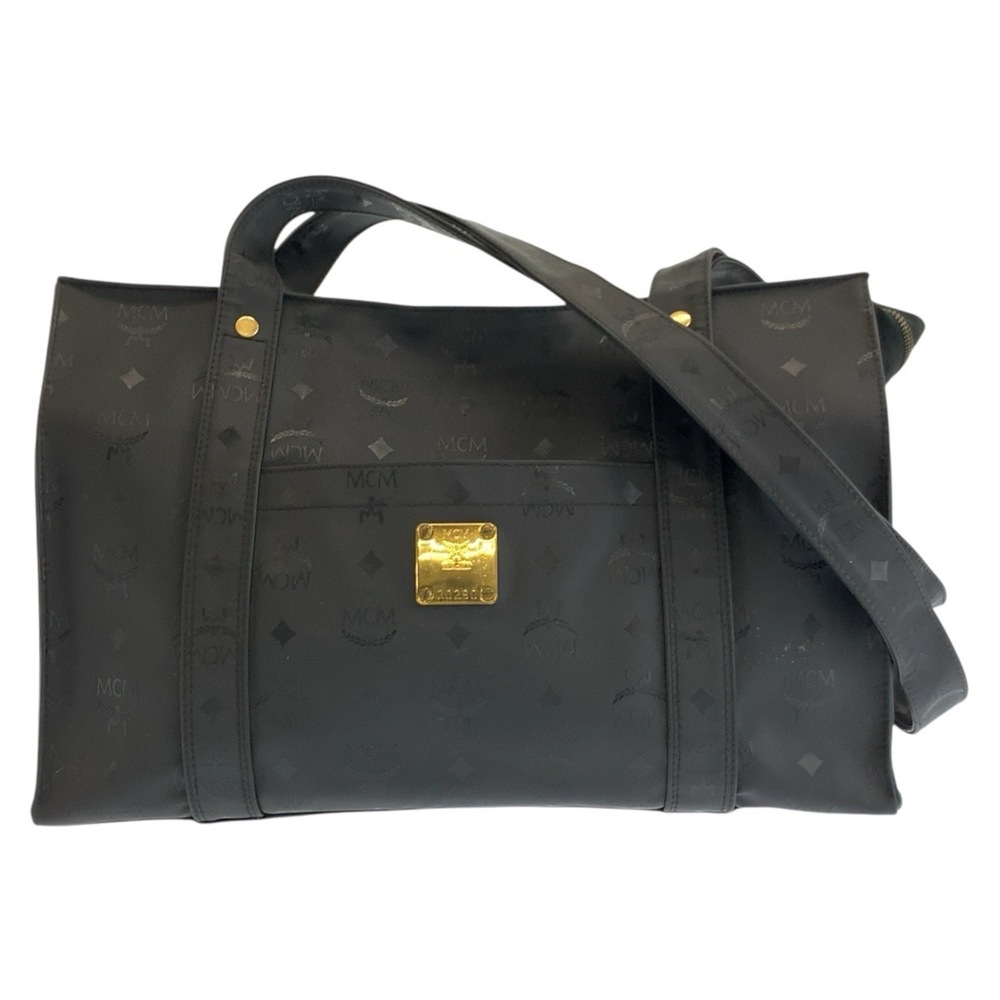 MCM Visetos Black Tote Bag with Gold Hardware - Shoulder for Women